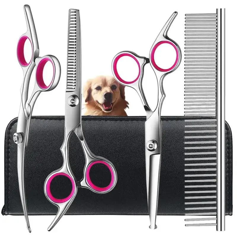 Set di forbici per toelettatura cani con punte rotonde di sicurezza, kit professionale per toelettatura cani rivestito in titanio affilato e durevole per cani e gatti