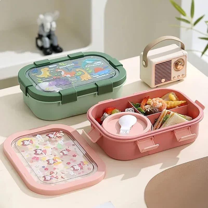 1000/1350ml Cartoon Lunch Box with Soup Bowl Bento Box Leak-proof Portable Food Storage Container