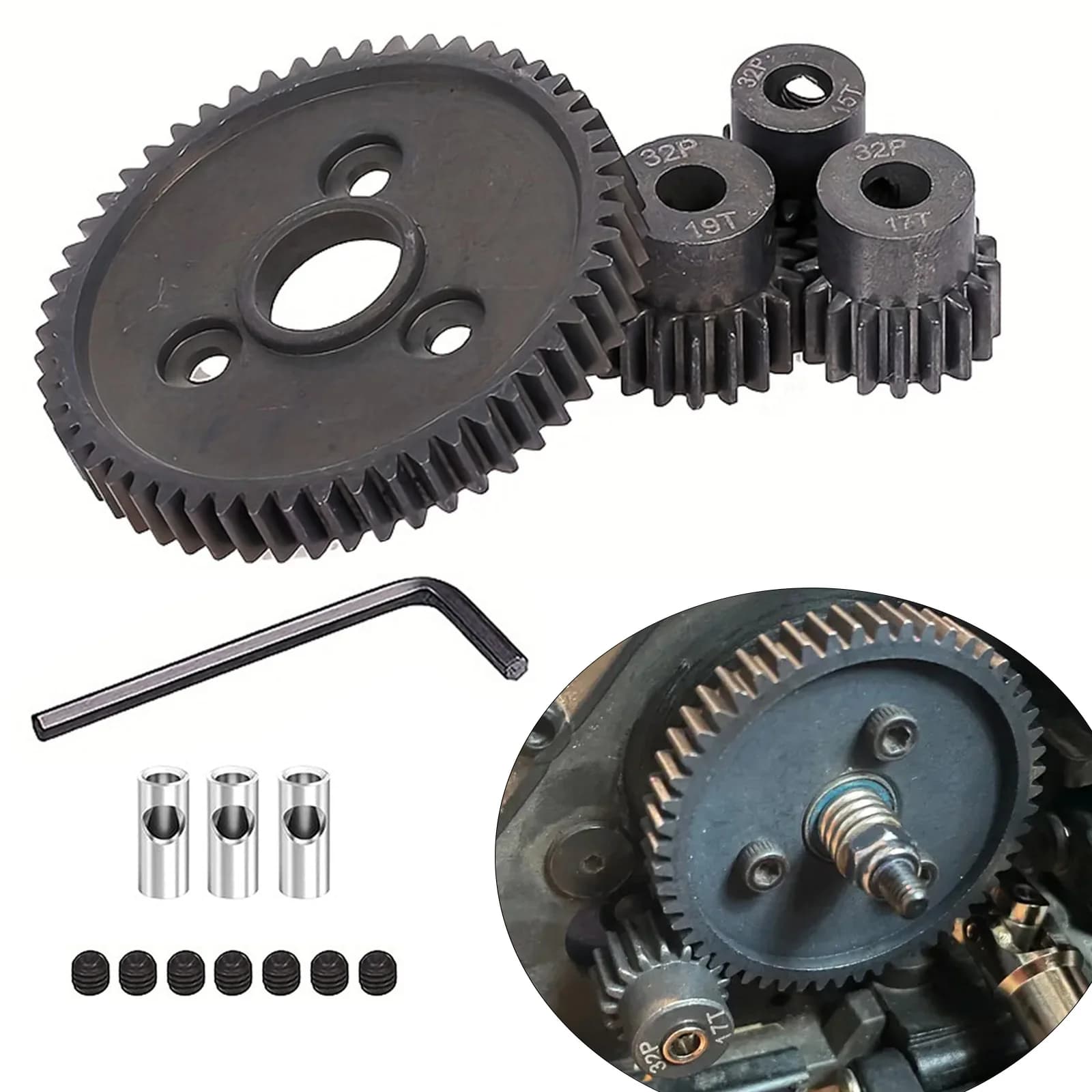 RCZIPROY Ingranaggio motore in acciaio temprato ingranaggio scheda corta 54t Pignone 15T 17T 19T, per auto 1/10 Traxx Slash denti motore