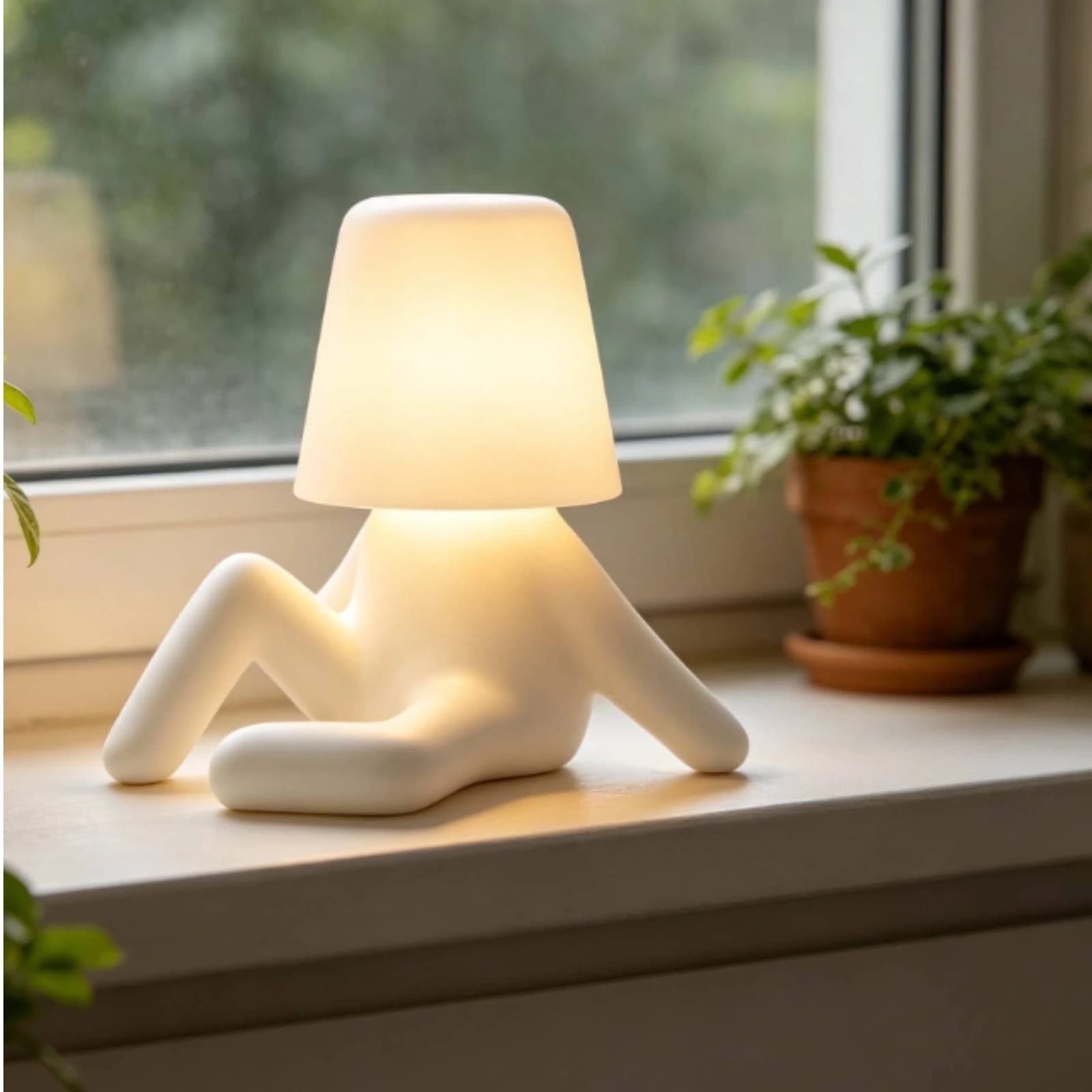 Sitting Figure Lamp ABS Resin Bedside Night Light Cup Shade Lamp Eye Friendly Home Lighting Corded for Office Desk
