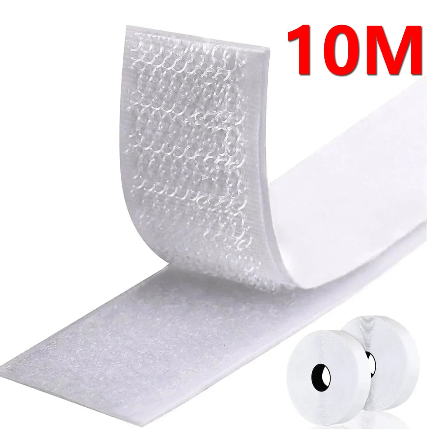 Nastro Velcro Bianco, Chiusura Autoadesiva a Strappo, Strisce Adesive Resistenti, Nastro Magico con Colla per Casa, Fai-da-Te, Artigianato