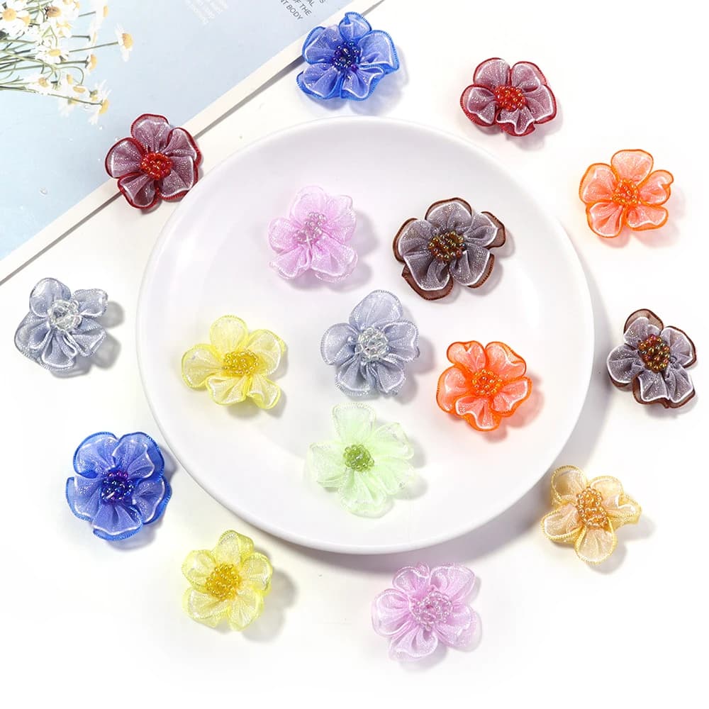 10 pieces double layer of lace flower embroidered Rpair seed beads for decoration of handmade wedding dresses made by you
