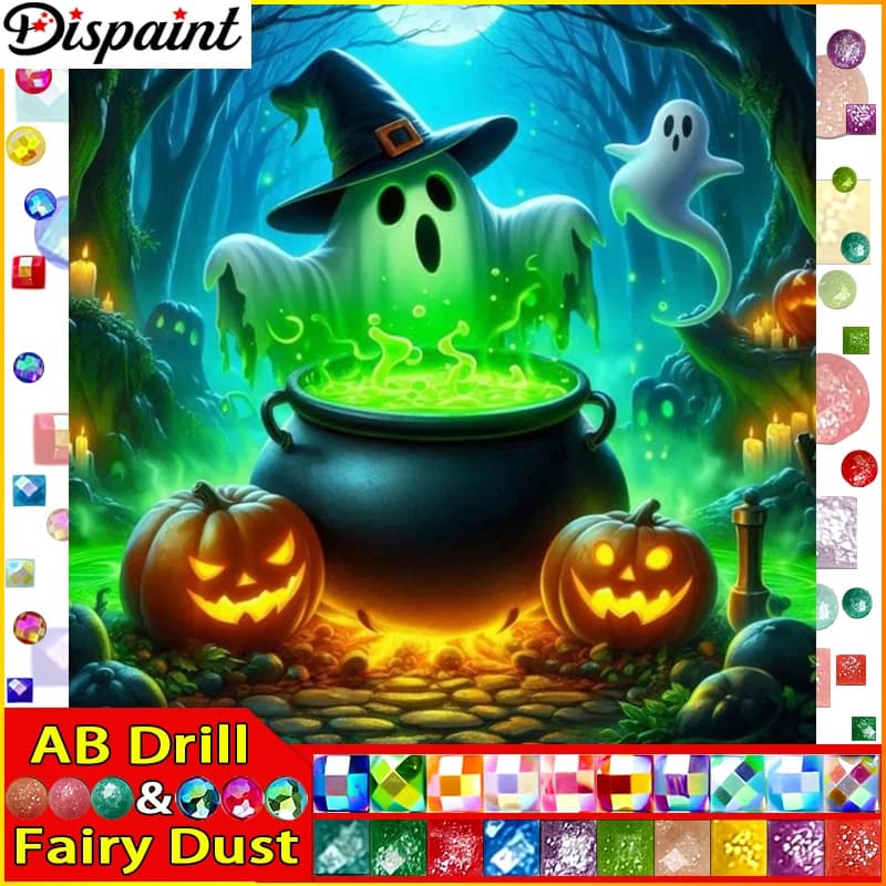 Dispaint Fairy Dust AB 5D Diamond"Halloween Spook"Diamond Embroidery Full Round/ Square Diy Diamond Painting Cross Stitch Home