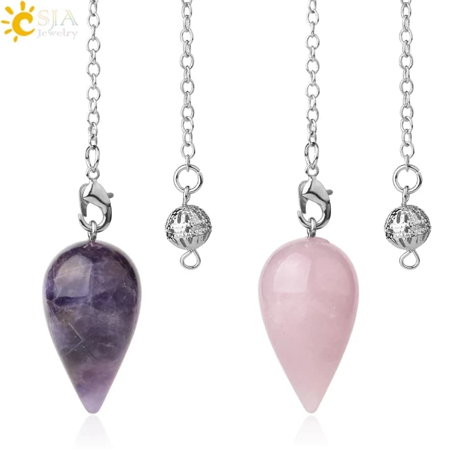 CSJA goccia d'acqua pendolo in pietra naturale per rabdomanzia divinazione spirituale Wicca guarigione cristallo a punta pendoli gioielli Reiki G399