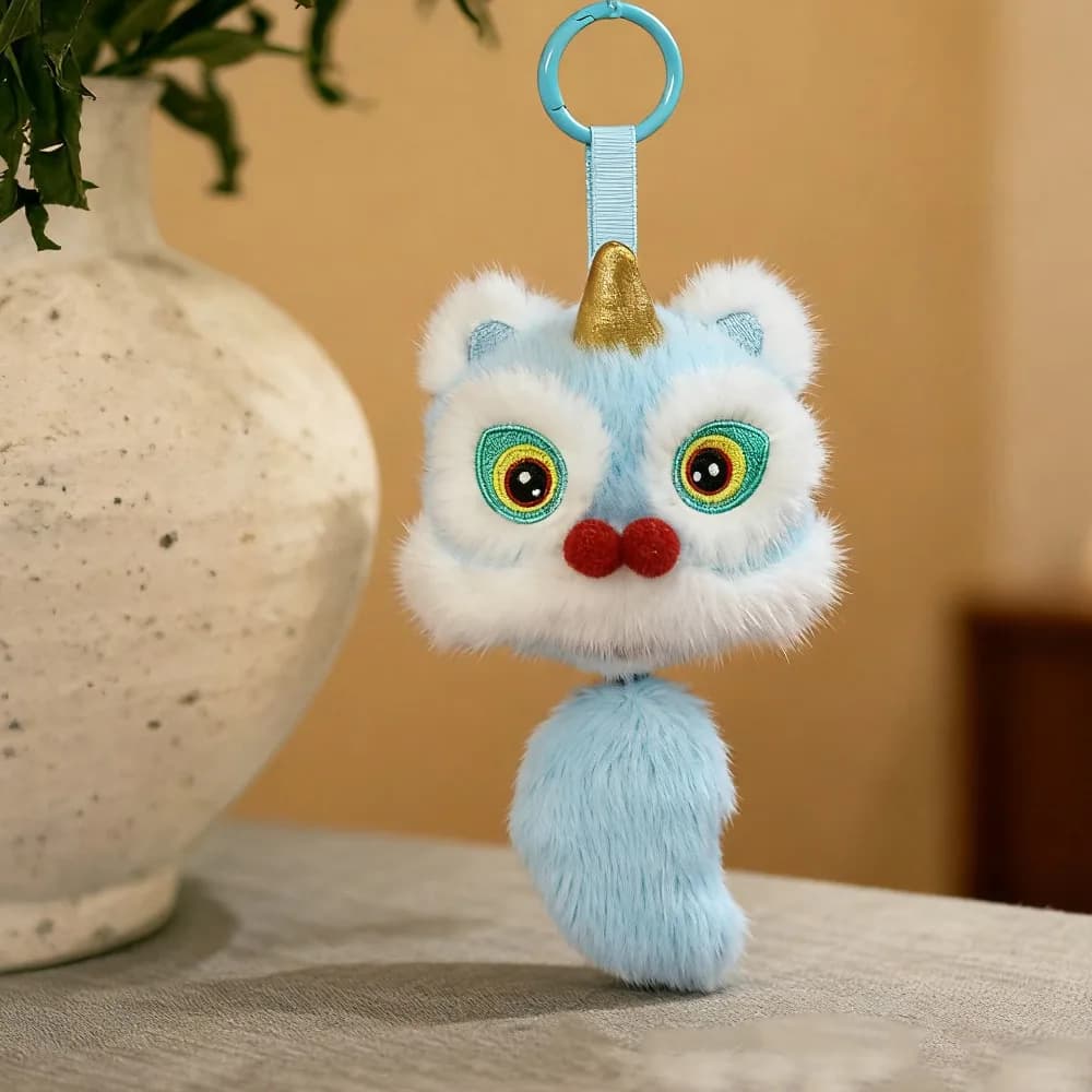 Portachiavi di danza del leone dei cartoni animati Anno del cavallo Leone risvegliato Danza del leone Ciondolo Peluche Bambola Stile cinese Regalo di Capodanno cinese