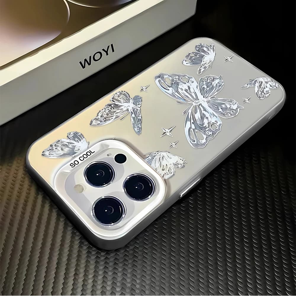 Cover Protettiva per iPhone 17 Pro Max 16 E 15 14 Plus 13 12 11 in Acrilico Lucido Antiurto Stile Instagram con Farfalle