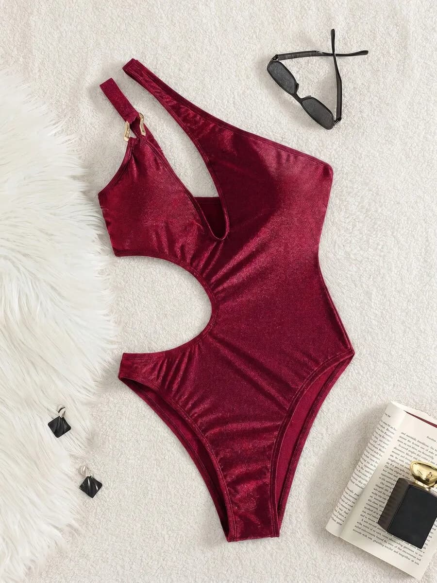 Elegante Costume da Bagno Asimmetrico Monospalla con Cut-out, Scollo a V Profondo e Taglio Alto Cheeky