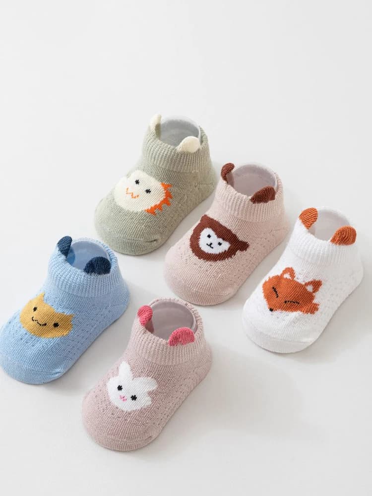 5 pairs/lot socks just born summer slim breathable mesh pure non-slip cotton learn to walk socks for kids