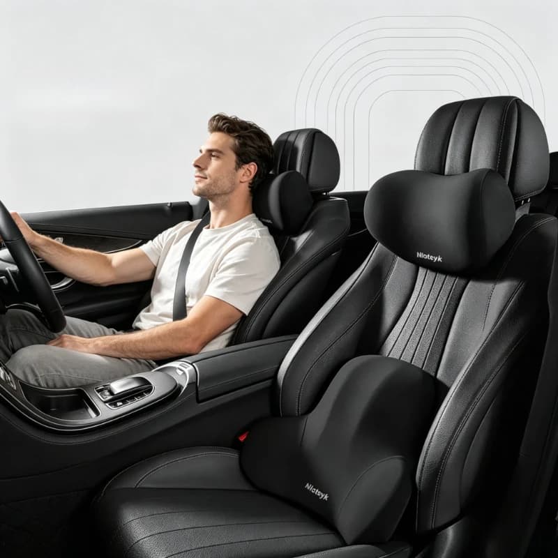 2 Pezzi Cuscino Universale in Memory Foam per Auto, Supporto Lombare e Cuscino per il Collo, Imbottitura Traspirante per Sedile Auto