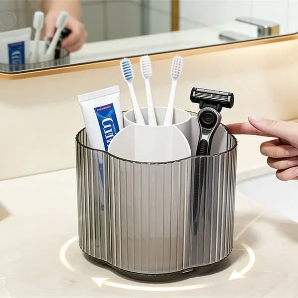 Rotating brush holder with 6 compartments with removable dividers for electric brushes and toothpaste, bathroom organizer for work floor