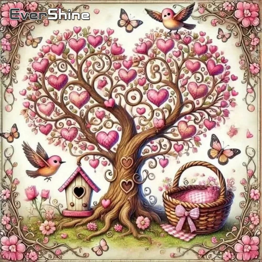 EverShine Kit Fai da Te per Ricamo Diamantato, Mosaico di Strass, Quadro con Albero, Cuore e Paesaggio Astratto, Nuovo Arrivo, Decorazione Murale