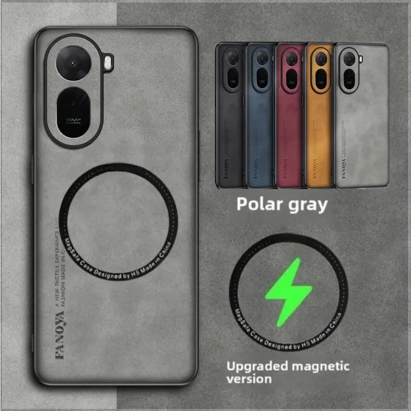 Custodia antiurto in pelle di pecora per MagSafe per POCO C85X, cover protettiva magnetica in pelle PU per la ricarica wireless e protezione della lente per Redmi A7 Pro
