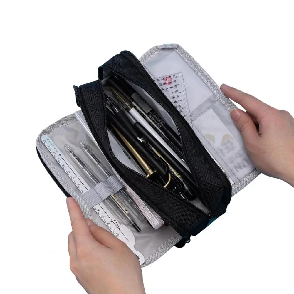 Zipper Pockets Pencil Pouch Spacious Canvas Pencil Case with Multiple Compartments for Office Makeup Organization for Adults