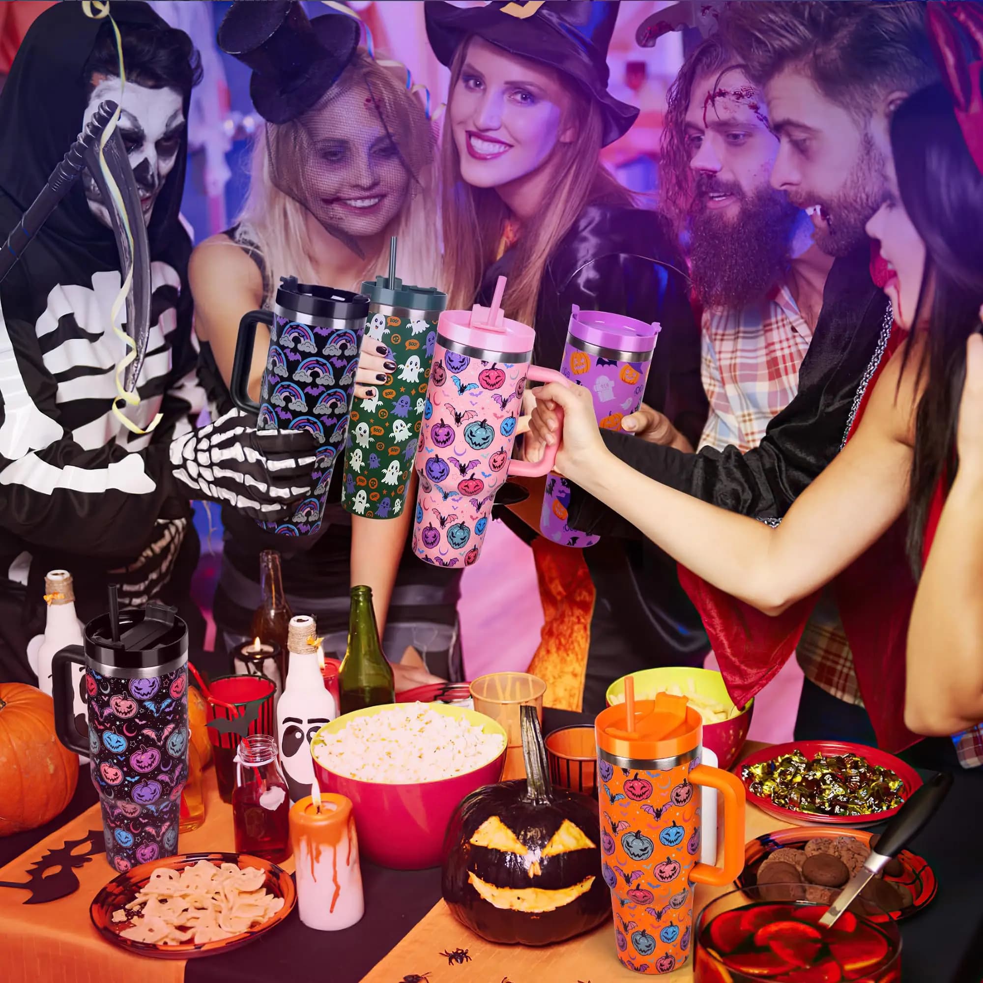 Regalo di Halloween nuova tazza con manico da 40 once tazza termica a doppio strato tazza per acqua per auto con manico a 304 con cannuccia