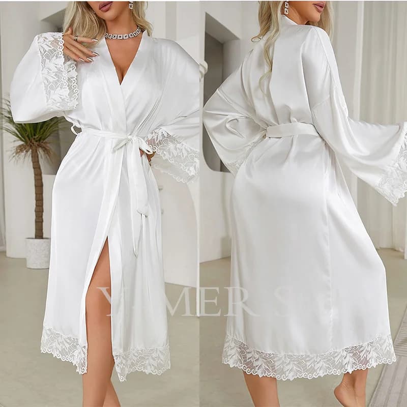 Abito da donna lungo ed elegante Kimono Accappatoio Sposa Regalo di nozze Abito in pizzo Patchwork Camicia da notte Lady Allentato Homewear Intimo Lingerie