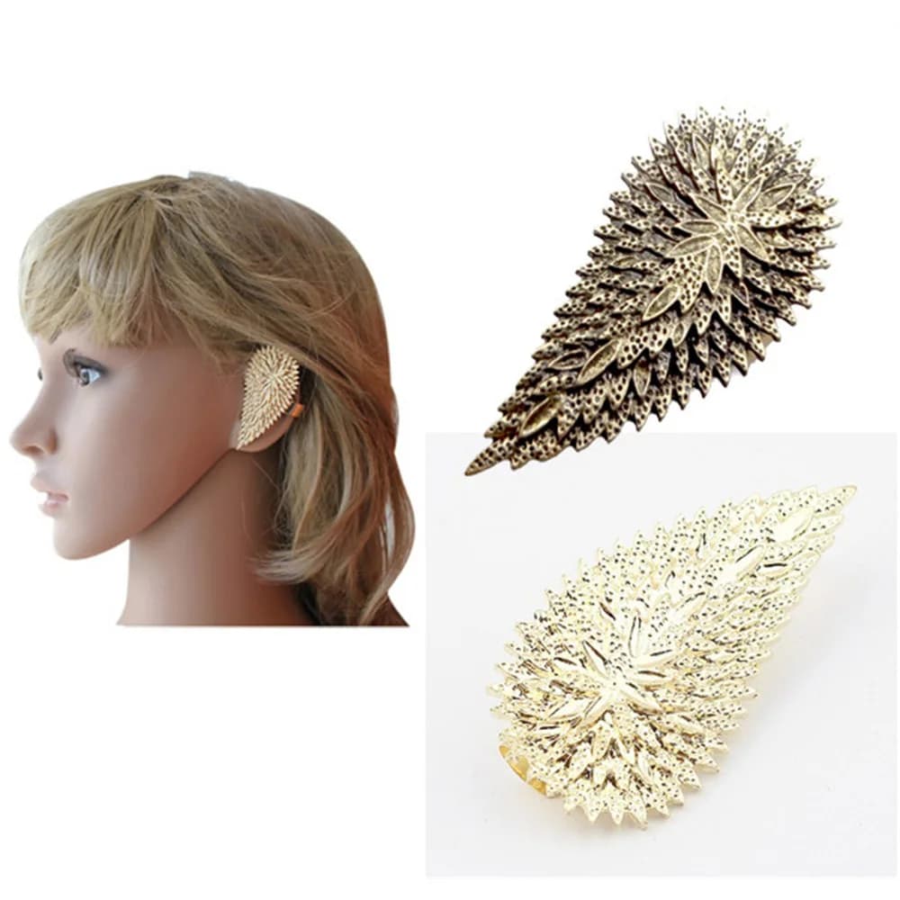 Vintage Trendy Feather Leaves Stud Earrings For Women Retro Zinc Alloy Carved Cool Earclip Jewelry Clearance Accessories Gift