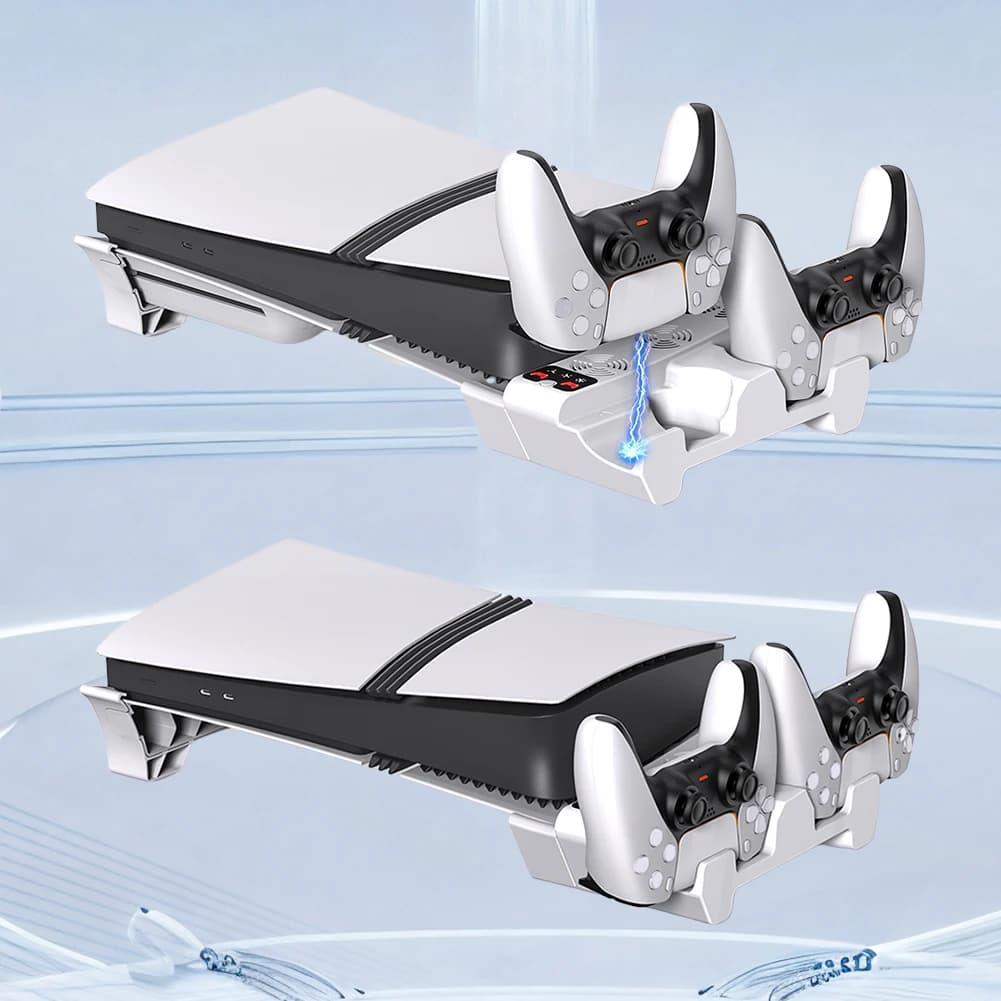 Horizontal Stand and Cooling Station W/ USB Hub 2 Controller Charger Horizontal Cooling Stand for PS5 Slim/PS5 Pro Disc & Digita