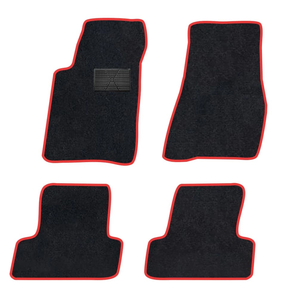 Car Mat for Ford Mustang 2011-2014 MK6 S-197 Anti-slip polyester suede Black support Red Ribbon Trim Edge