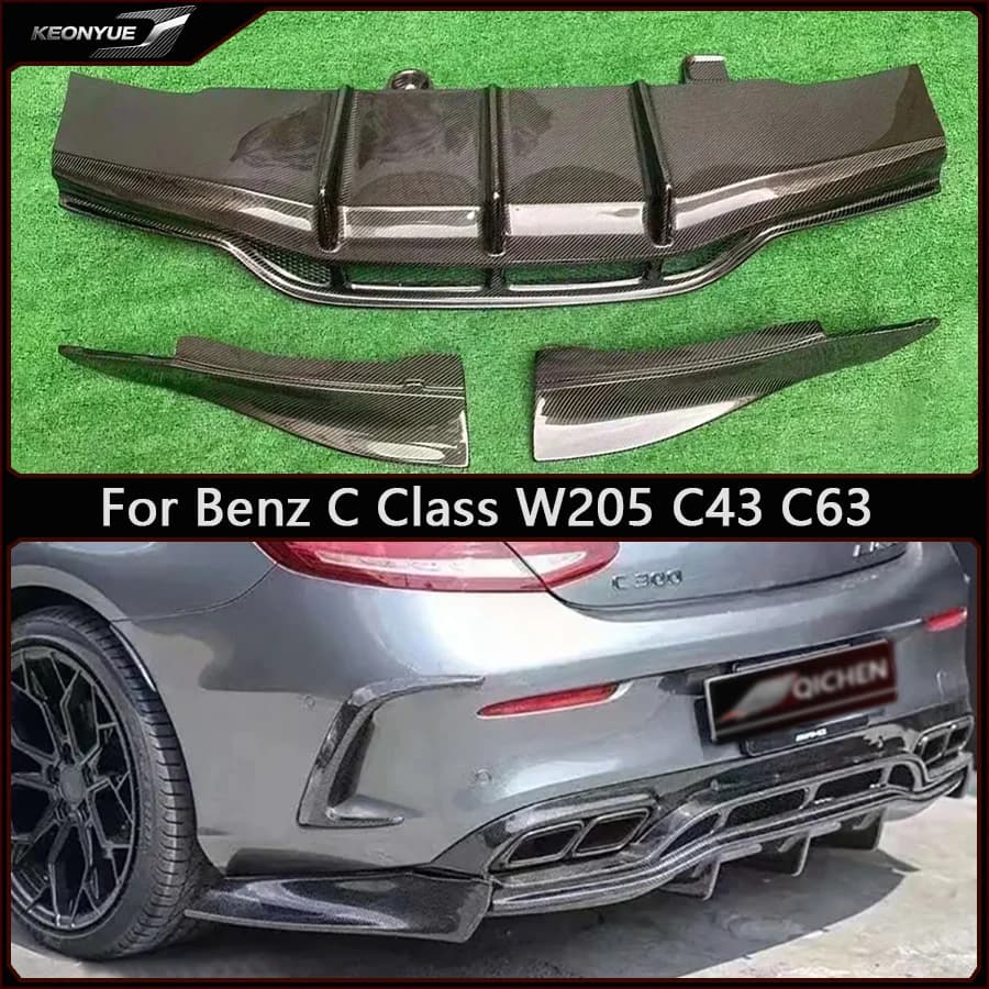 For Mercedes Benz C Class W205 C63 C43 Carbon Fiber Back lip Car Rear Bumper Diffuser Splitters Spoiler Car Accessories body kit