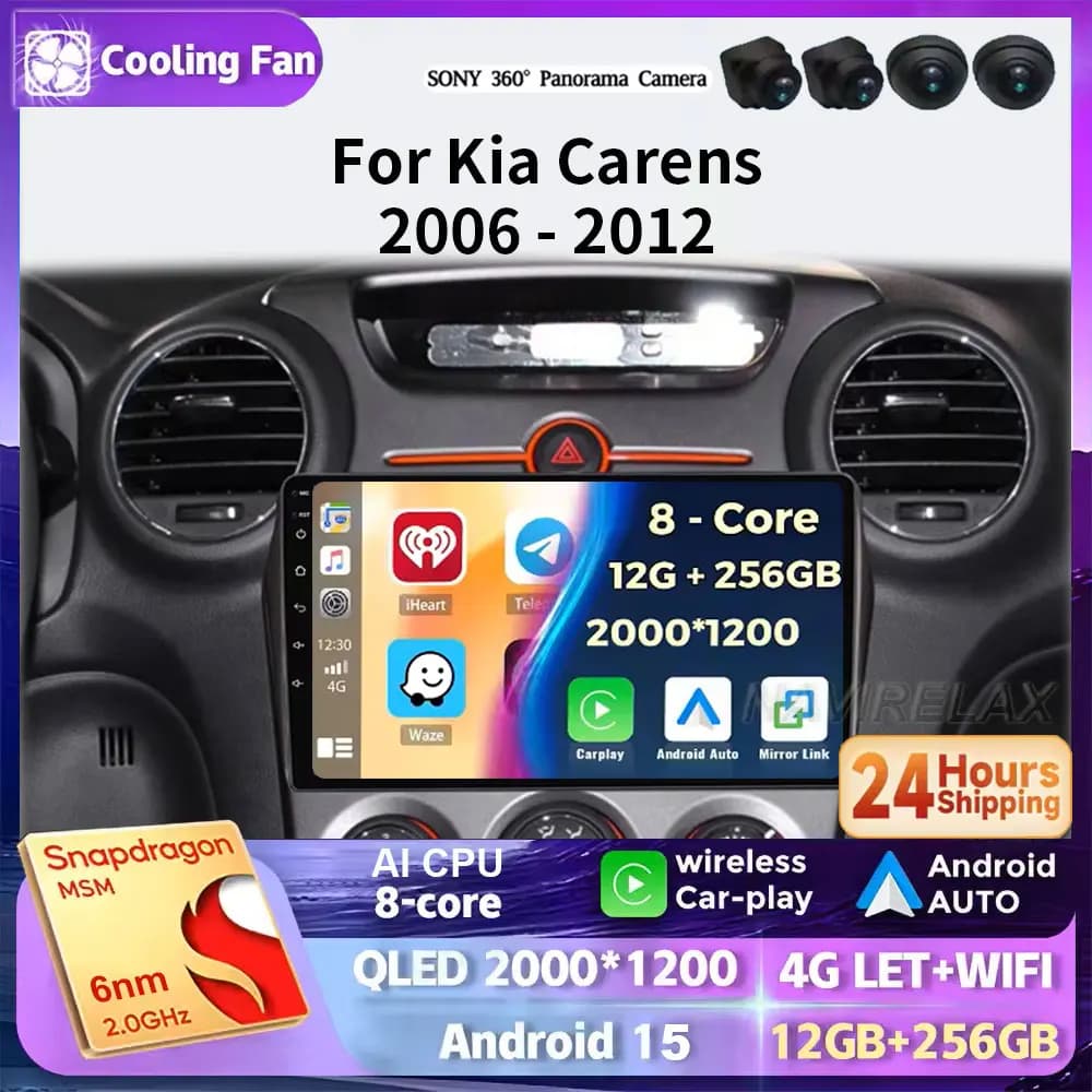 Car Android 15 For Kia Carens UN 2006 - 2012 5G wifi BT Wireless Carplay Screen Radio Stereo Multimedia Player GPS Navigation D