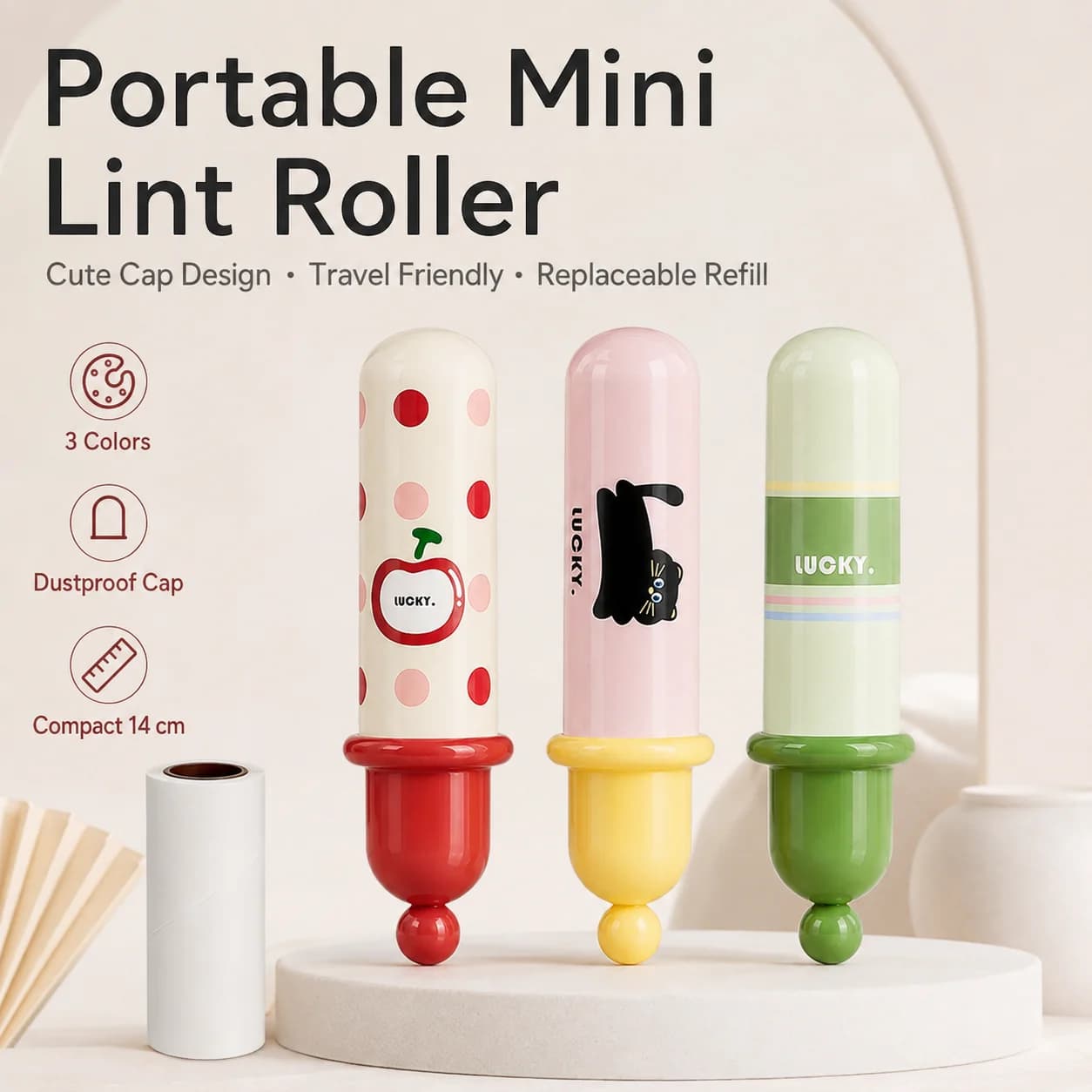 Mini Portable Lint Roller Reusable Pet Hair Remover Sticky Dust Cleaner Travel Size Clothes Sofa Cleaning Tool