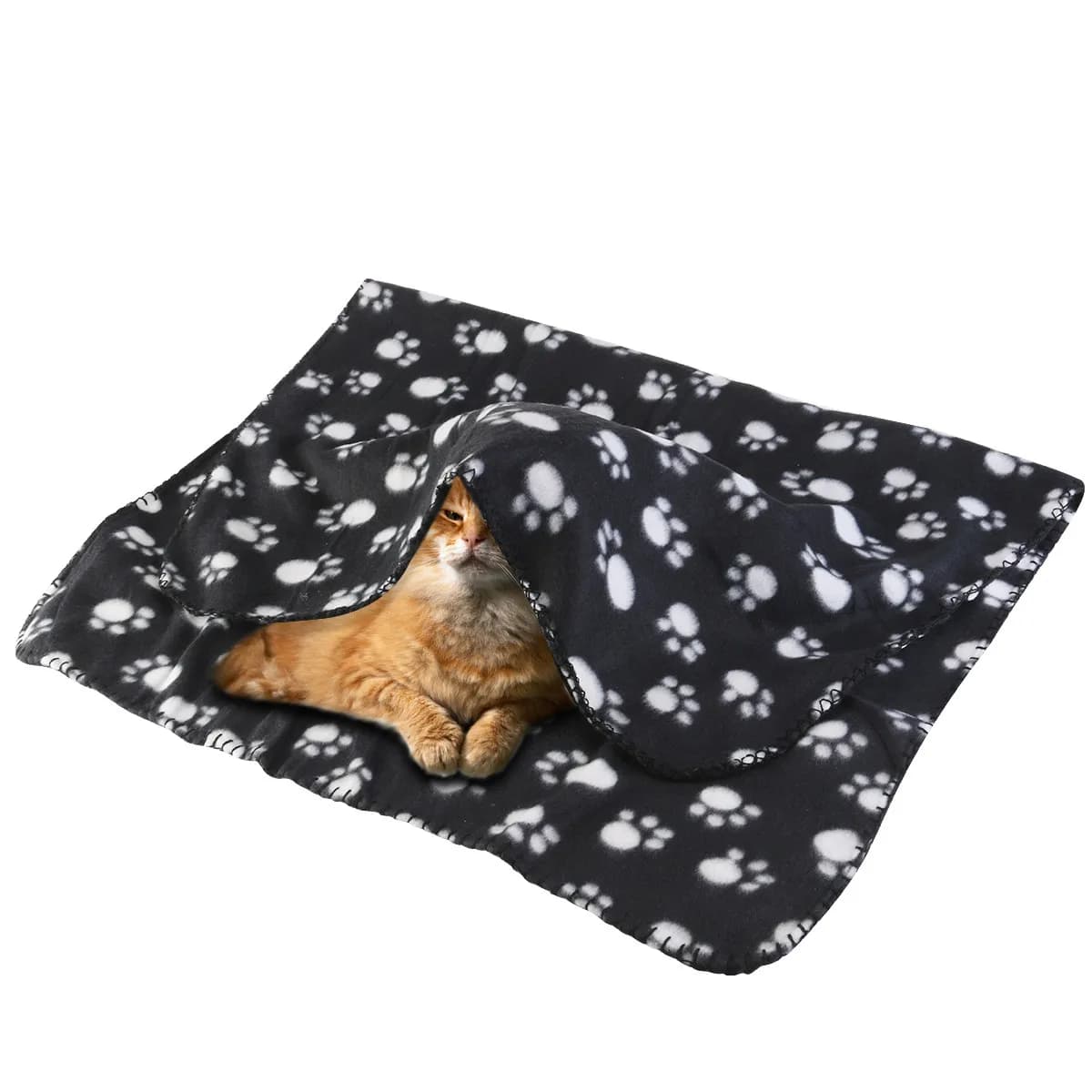 Black Pet Dog Cat Double-Sided Fleece Blanket Soft Warm Pet Bed Mat Cushion for Floor Bedding Car Seat Protector Machine
