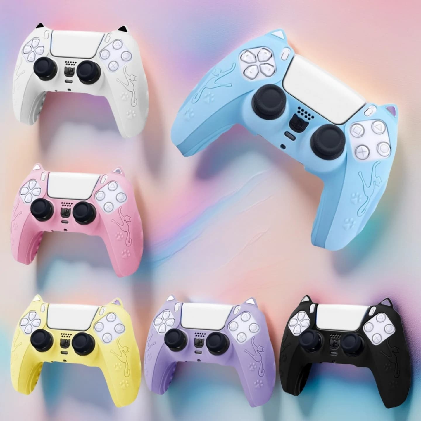 Cute Cat Style Anti-slip Anti-fall Silicone Cover Case For Playstation 5 PS5 Game Controller Accessories Protective Shell Cases