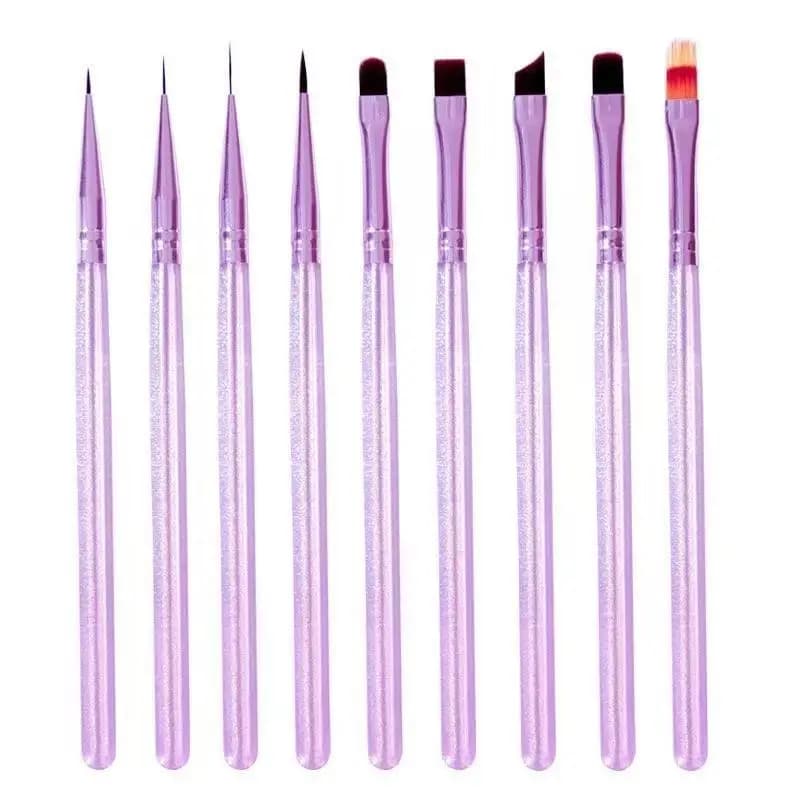 9-piece Purple Nail Art Brush Set for Nail Art, Nail Tip Display, UV Gel, DIY Painting Pen, Liner, Professional Manicure Tool