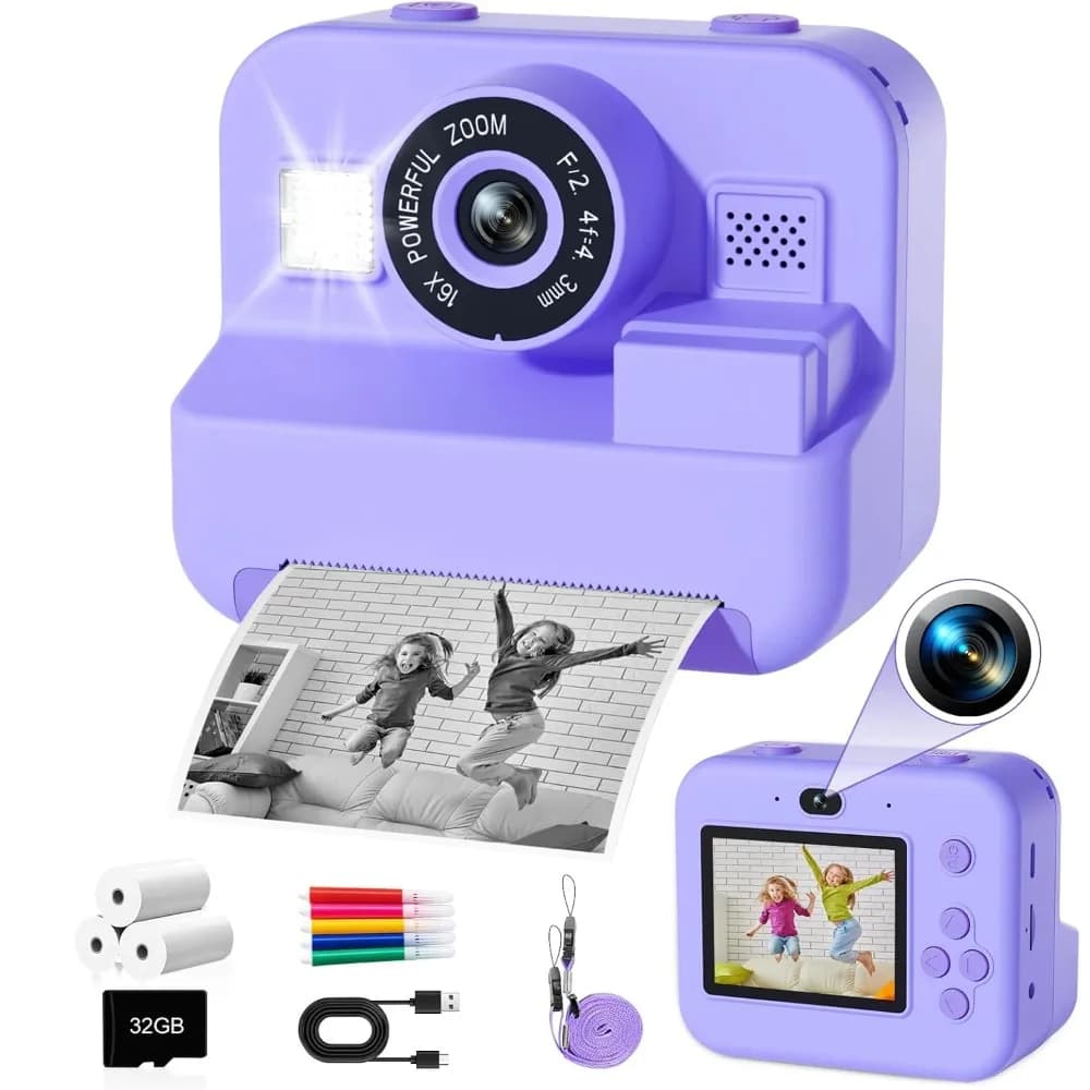 Fotocamera educativa termica con stampa istantanea con scheda 32G, mini videocamera digitale per bambini 1080P per lo sviluppo dell'apprendimento dei bambini