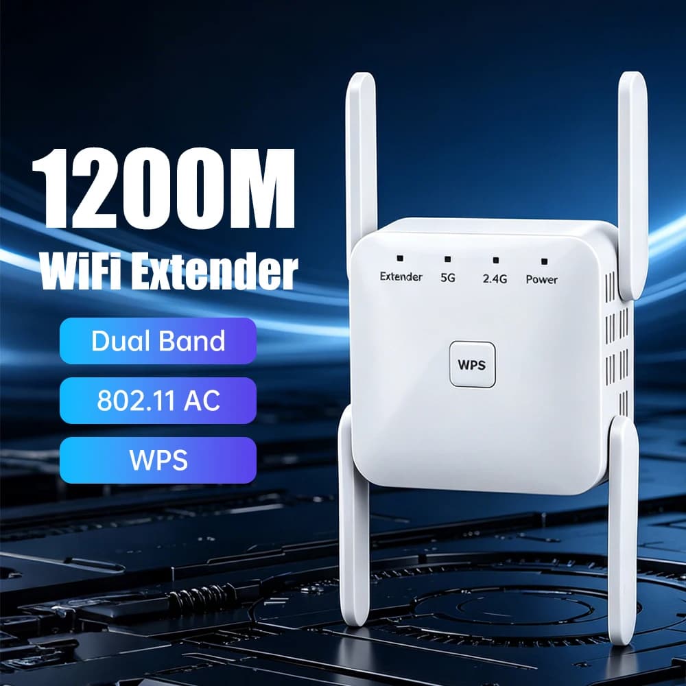 1200Mbps Wireless WiFi Repeater 2.4Ghz 5G AP Router Wi-Fi Wireless Signal Booster Long Range Amplifier Extender Network Wlan