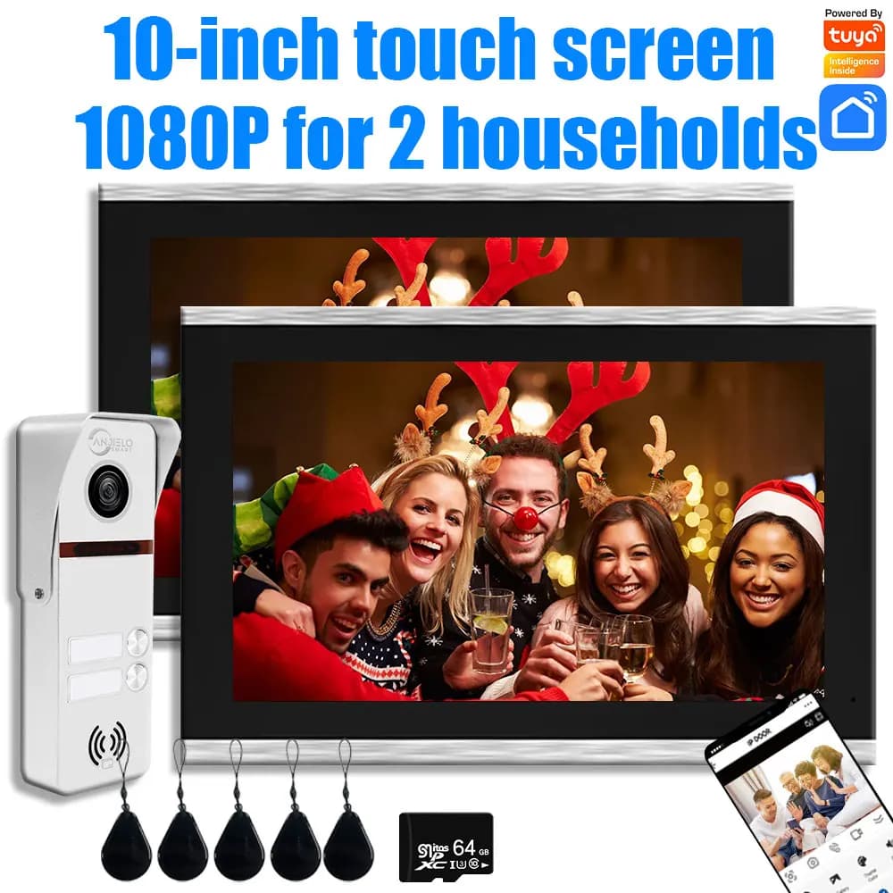 Tuya 10 pollici interfono video citofono monitor touch 1080P per 2 case Tuya Smart Home Video campanello sistema di telecamere 160 °