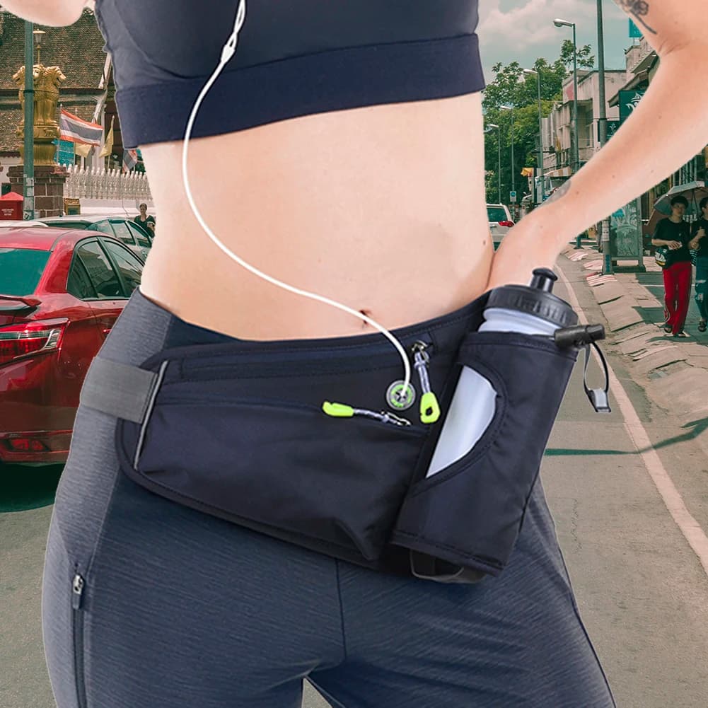 Hydration Belt Pack Reflective Running Waist Bag Large Capacity Water Bottle Holder Bag Waterproof for Hiking Walking