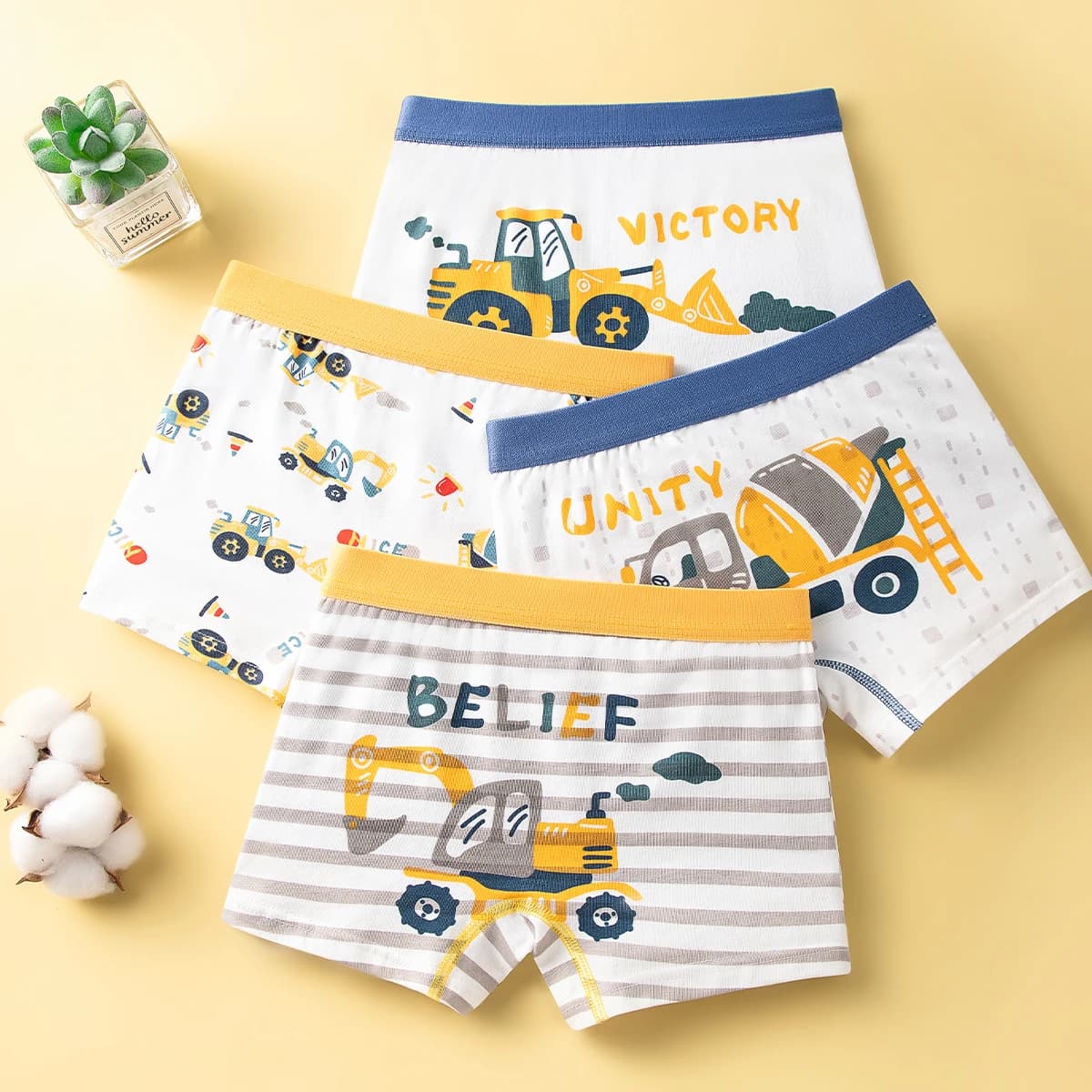 4Pcs High Quality Cotton Kid Boxer Brief Excavator Boy Boxers Breathable Children Underwear Soft Bottom Panty For 3-14 Years Old