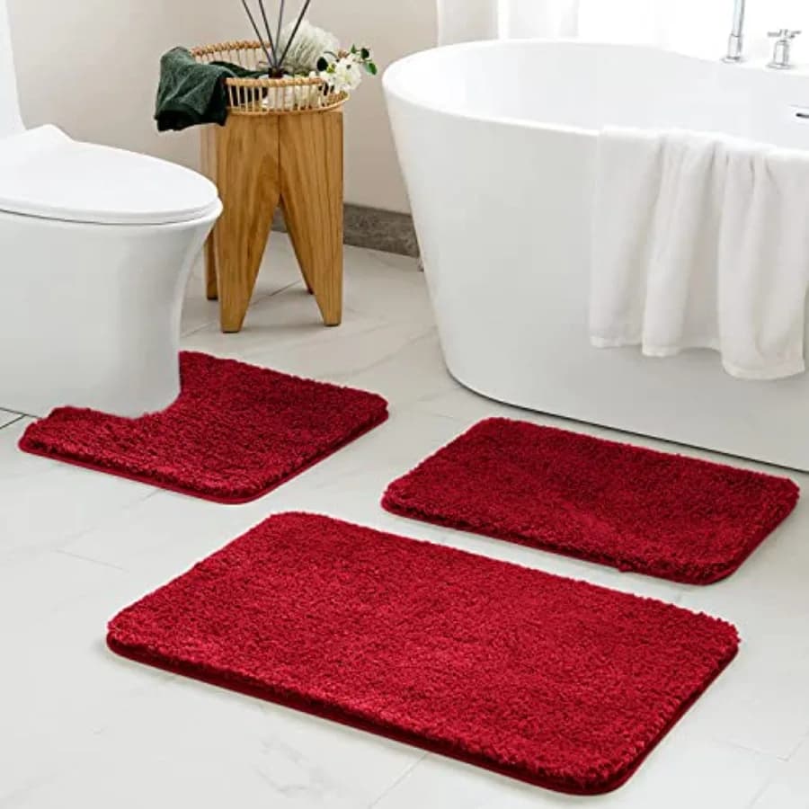 Set di 3 tappetini da bagno extra spessi, antiscivolo, in microfibra, e tappetino a forma di U per WC, per il bagno.