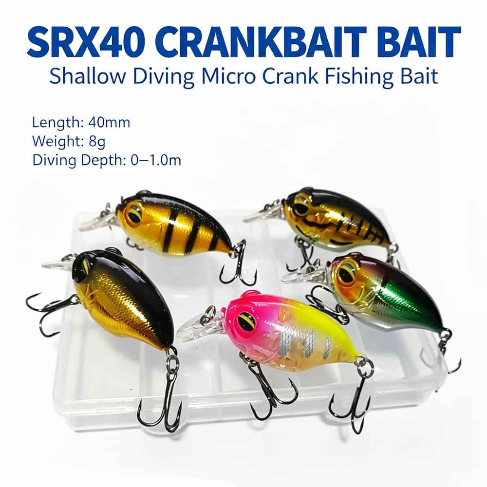 5pcs/box SRX40 Crankbait Lure 8g 40mm Shallow Floating Crankbait Hard Lure For Pike Bass Freshwater Fishing Tackle