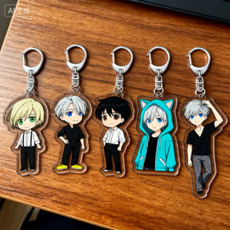 Anime Yuri on Ice Portachiavi in acrilico Borsa da pattinaggio Fascino Articolo decorativo Portachiavi Sci Pose Serie Due conduttori maschili