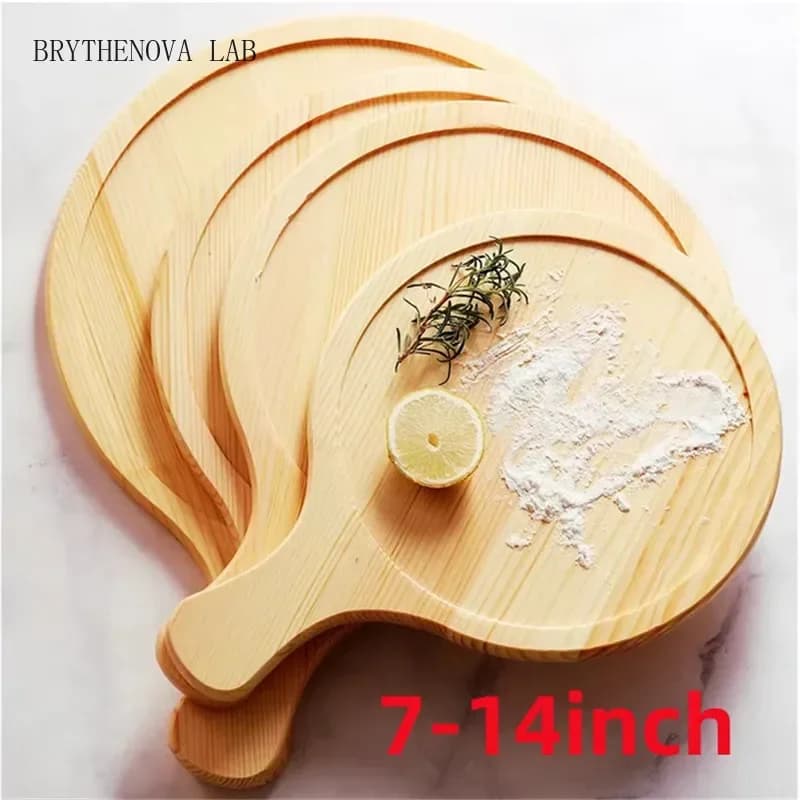 Wooden Pizza board Round with Hand Pan Baking Tray Stone Cutting Platter Board Pizza Bamboo Cake Bakeware Tools Rejilla Para
