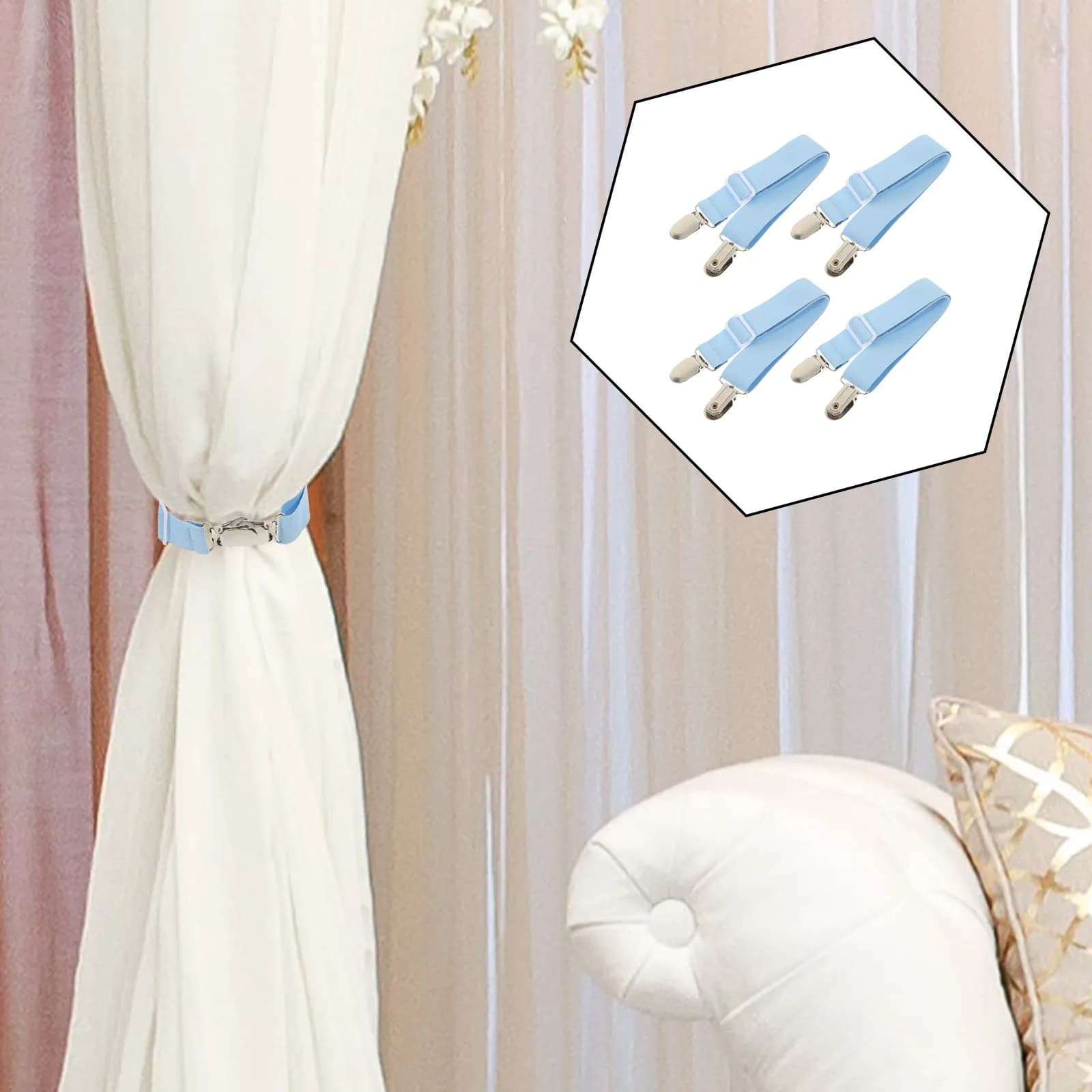 4 Pezzi Fermagli Elastici Regolabili per Lenzuola, Cinghie di Fissaggio per Materasso, Clip per Lenzuola Elastiche