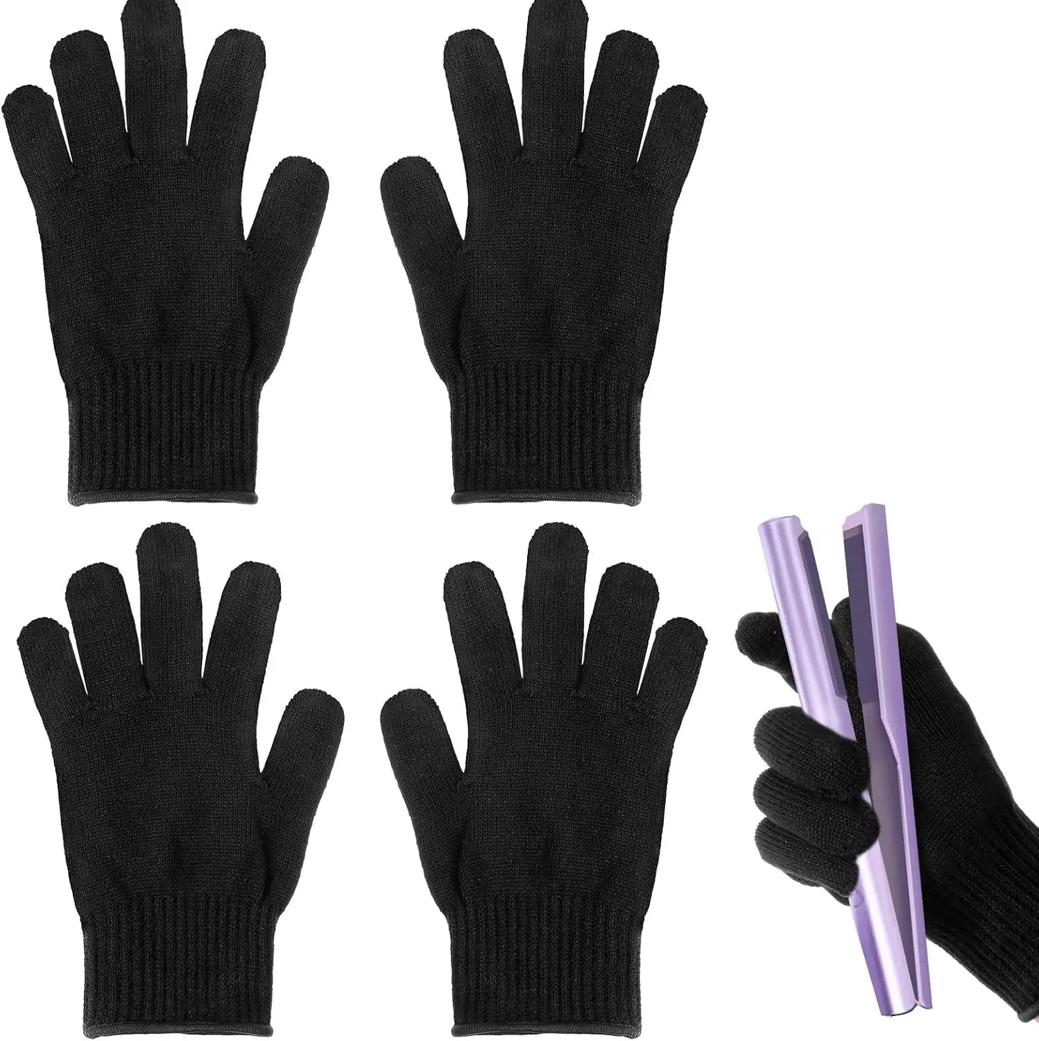 Pack of 4 heat-resistant gloves for hair styling, protection for curling iron and plate.