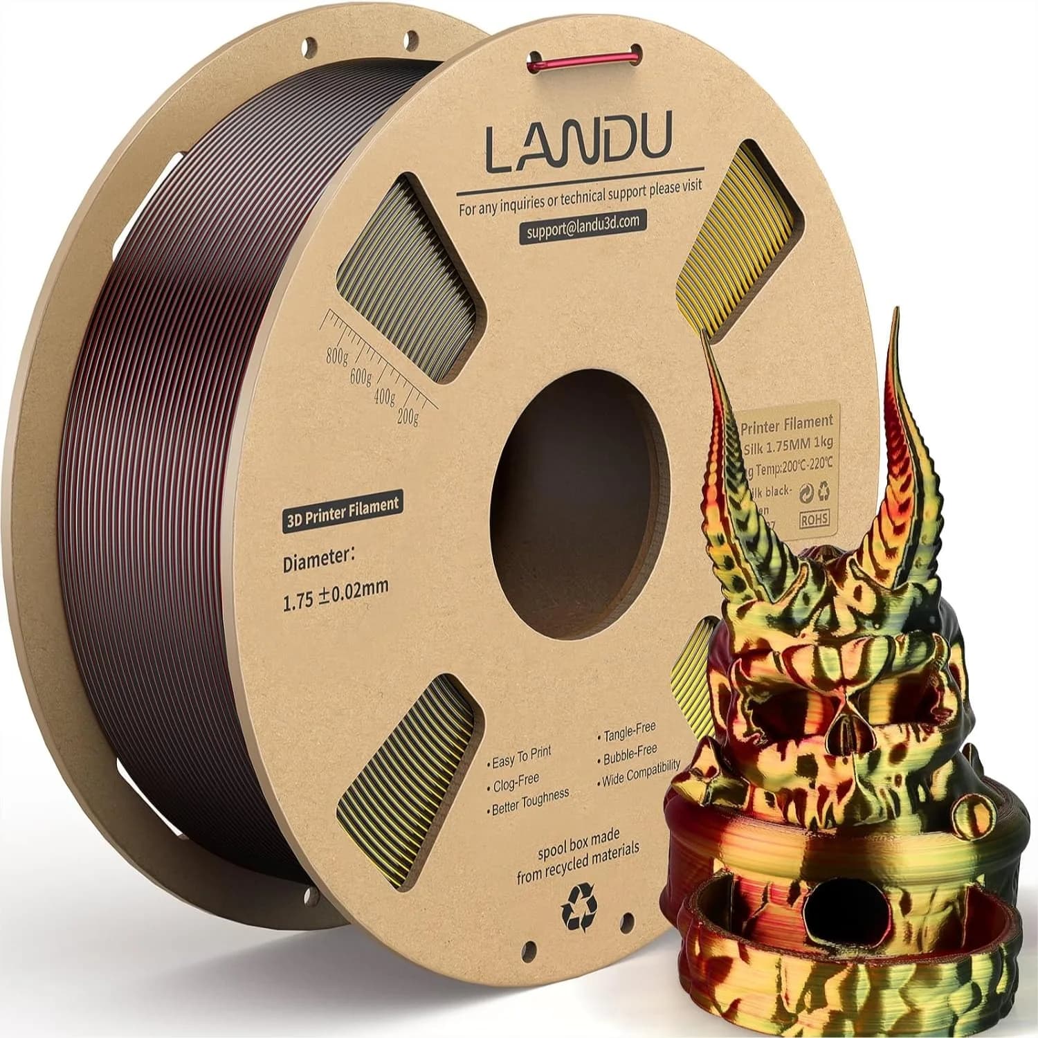 Filamento PLA Tricolore Effetto Seta 1.75mm 1Kg, Multicolore Arcobaleno 3 in 1 per Stampante 3D con Finitura Lucida Setosa