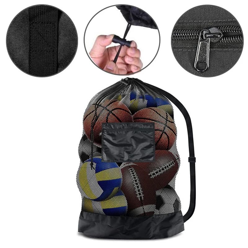 1Pc Mesh Soccer Ball Bag Extra Large Drawstring Basketball Storage Bag With Zipper Pocket Volleyball Football Net Pack Gym Bags‘