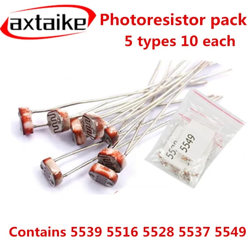 50 Pezzi Resistori Fotosensibili LDR, Fotoresistori 5528 GL5528 5537 5528 5516 5539 5549 per Arduino
