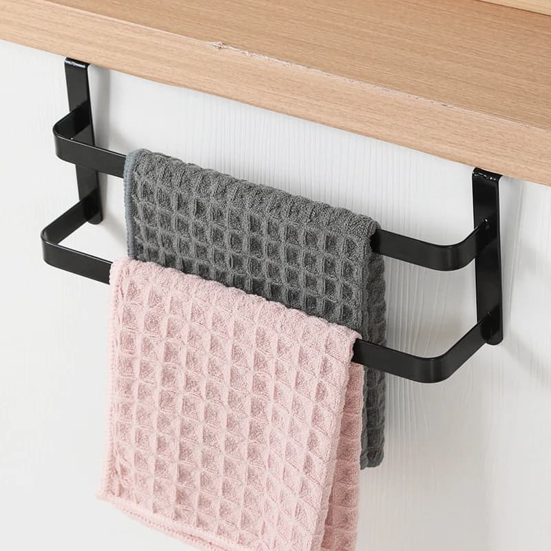 Portasciugamani da cucina/bagno Portasciugamani sopra la porta a doppio strato in ferro battuto Soluzione salvaspazio con due aste