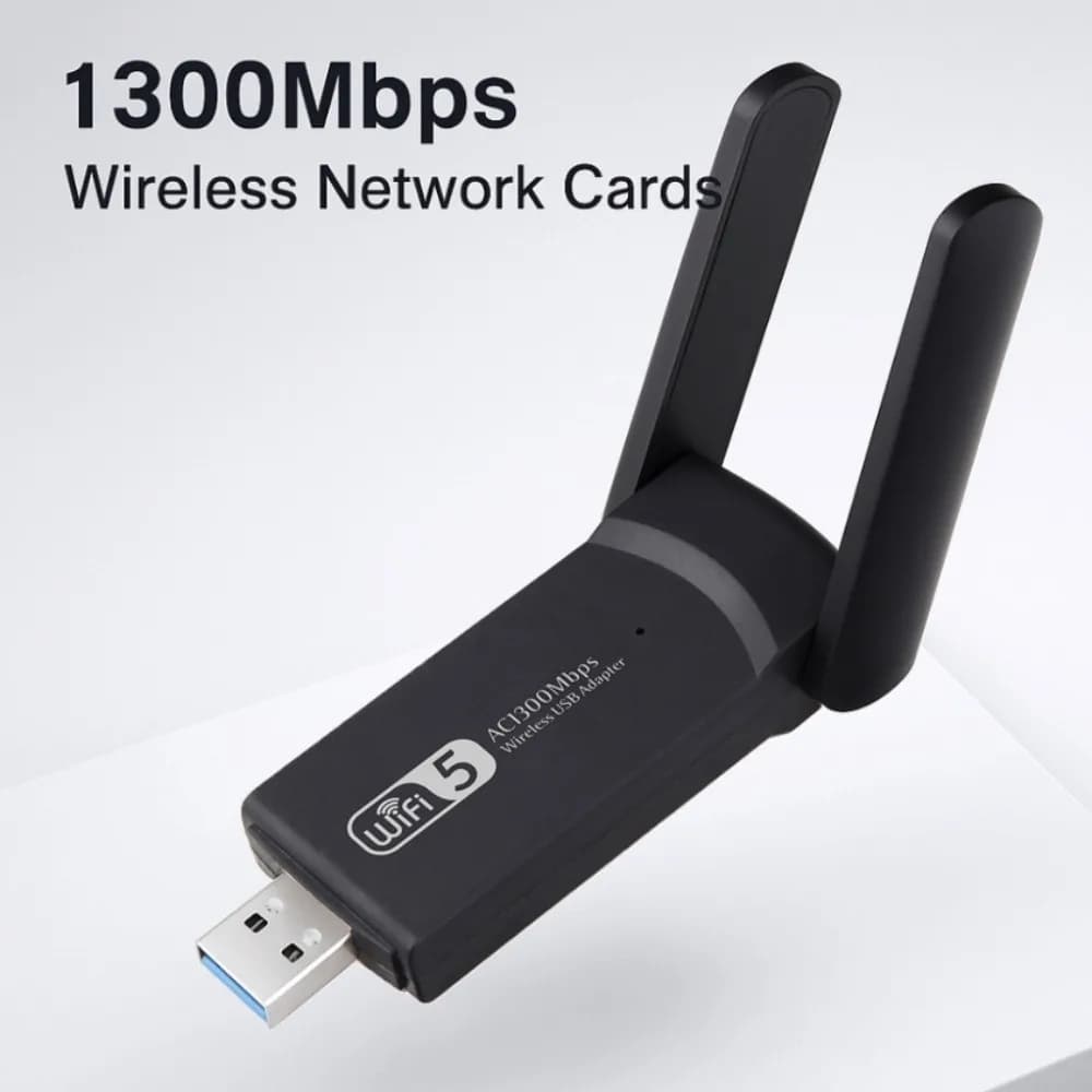 Adattatore WiFi USB Dual Band 2.4G/5Ghz con 2 Antenne, Design 1300Mbps, Dongle WiFi Senza Driver, Ricevitore Wireless per Ufficio