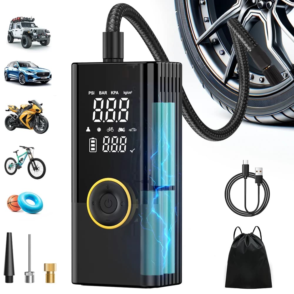 Compressore d'Aria Portatile Wireless Carsun - Pompa di Gonfiaggio Rapido per Auto, Moto, Bici e Palloni Sportivi