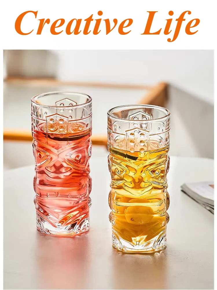 Vetro con smorfia da bar in cristallo, bicchiere da cocktail hawaiano, bicchiere da succo Tiki, vetro per stile di vita creativo