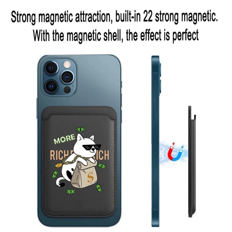 Custodia a Portafoglio Magnetica in Pelle Bianca con Design Gatto per MagSafe iPhone 13 14 15 16 17 Pro Max, con Porta Carte e Monete