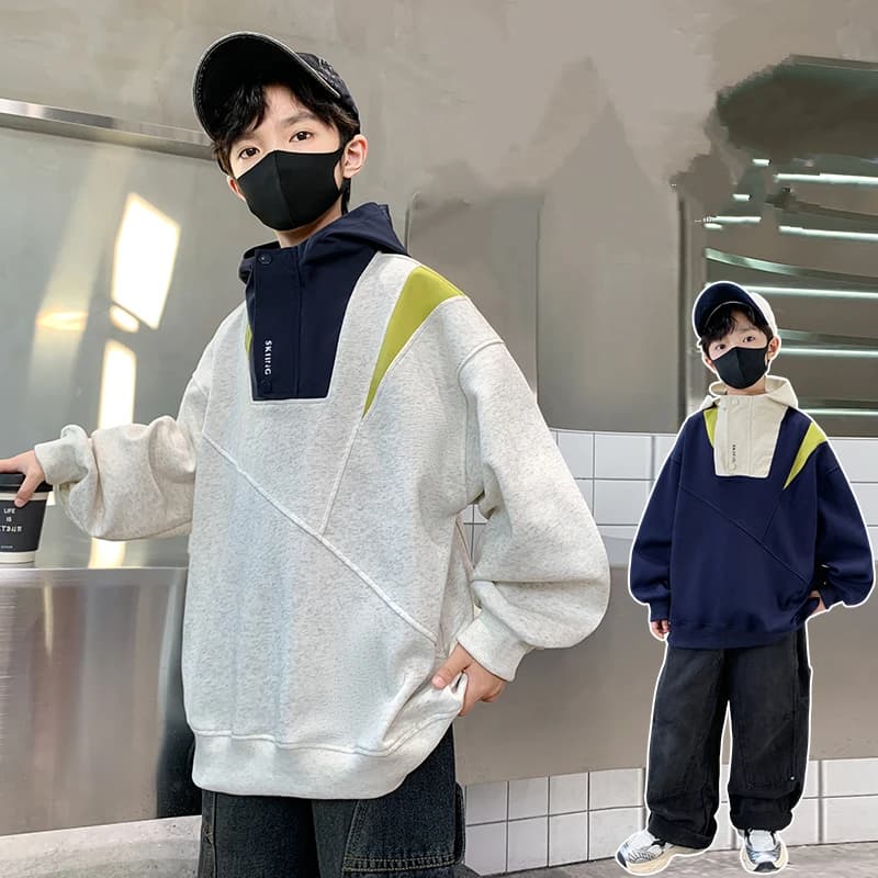 Bambini Streetwear y2k Bambini Pullover Felpa con cappuccio Retro Harajuku Felpa patchwork per ragazzi Tendenza moda Abbigliamento sportivo Top in cotone