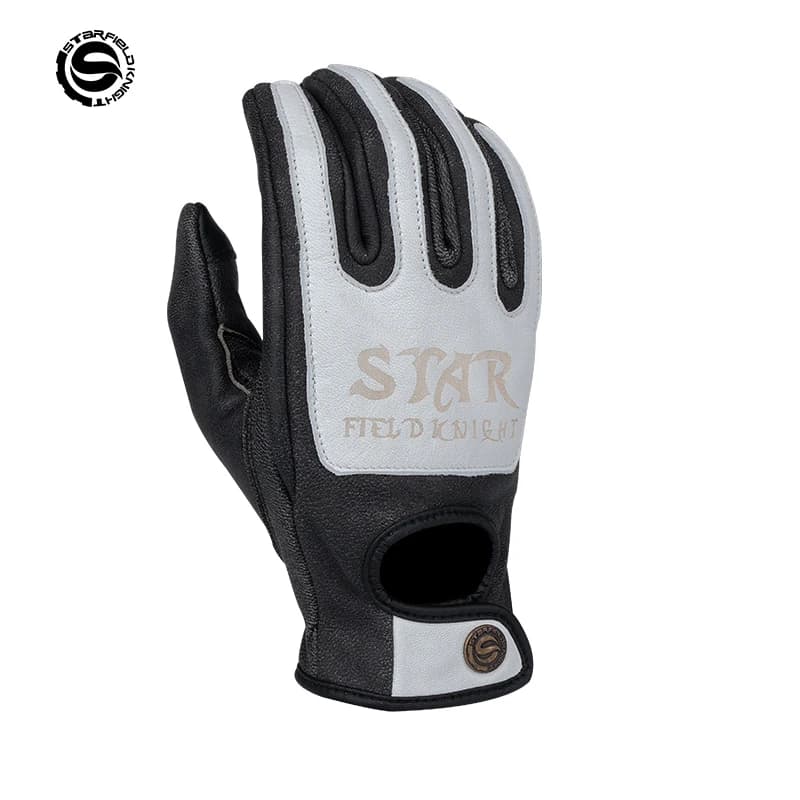 Guanti da equitazione da motociclista bianchi Star Field Knight Retro dita intere estivi traspiranti in vera pelle di capra antiscivolo resistenti all'usura