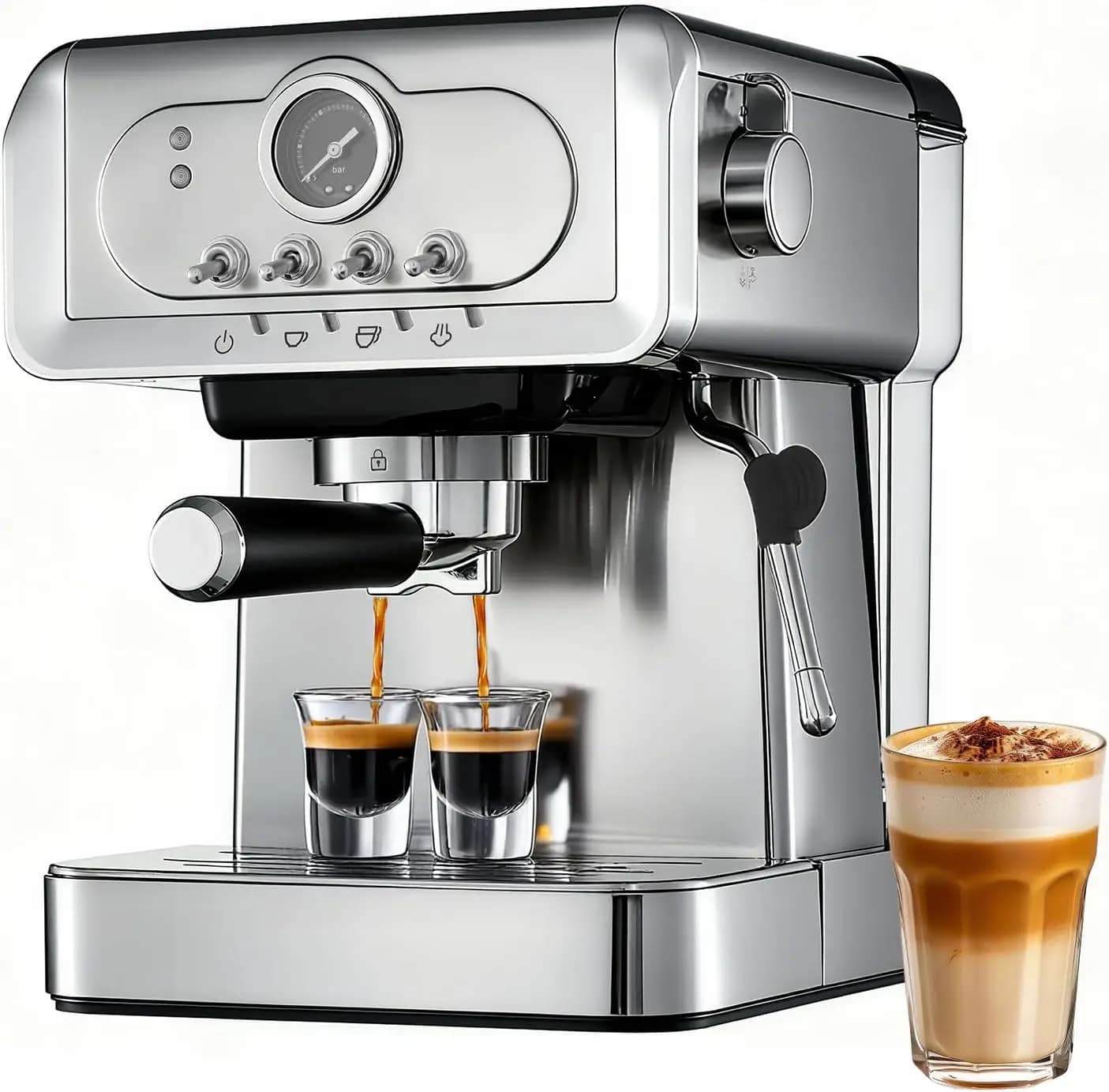 20-Bar Espresso Machine with Powerful Steam Milk Frother, Stainless Steel Coffee Maker Featuring Fast Heating System for Latte a